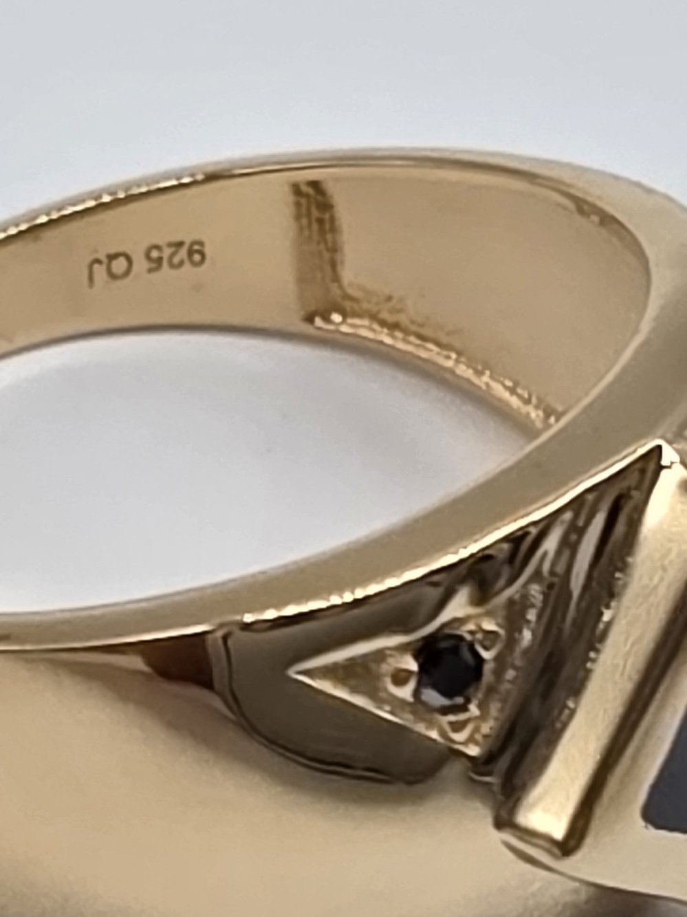 Black Onyx Ring 14K Yellow Gold Over Solid Sterling Silver Diamond Accent Size 9 - Picture 9 of 12